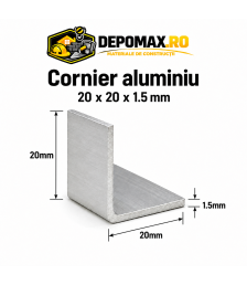Cornier aluminiu 20 x 20 x 1.5 mm, 6 metri (EN AW-6060)